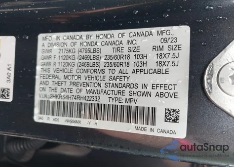 2024 Honda Cr-V Exl из США, поврежденный, VIN 2HKRS4H74RH422332